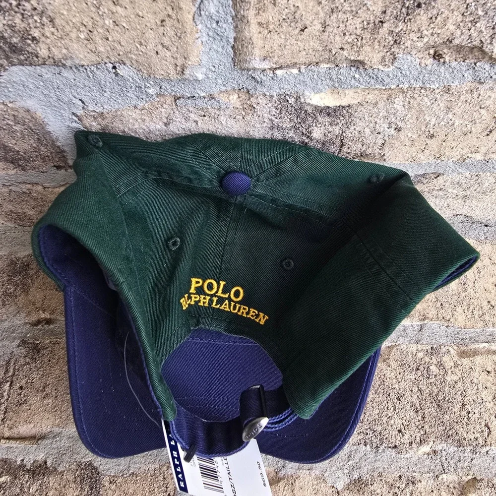 Polo Ralph Lauren Mens Green Navy Blue Chenille P Patch Baseball Cap Hat NEW
